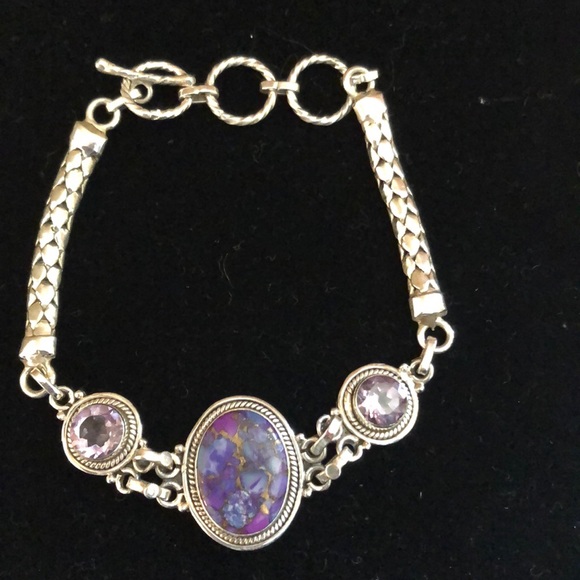 unknown Jewelry - Purple Turquoise & Amethyst .925 Silver Bracelet